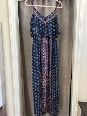 Express Navy and Pink Boho Maxi Dress